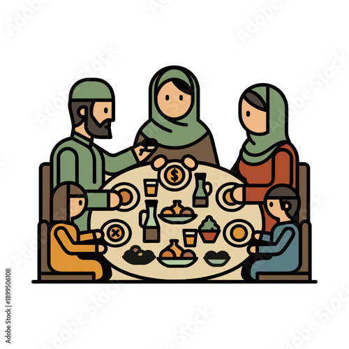 Family Gathering Around Dinner Table Together.