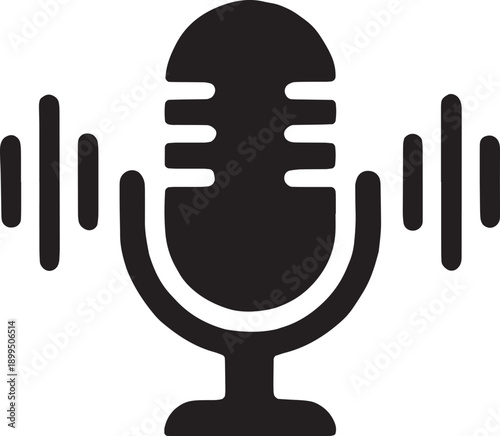 Microphone icon with sound waves, representing natural language processing, voice assistants, and audio input technology, designed as a clean black vector graphic