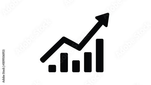 a black arrow rising above a bar graph icon simple silhouette