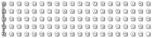 World currency coin icons set, money and symbol concepts.
