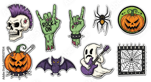Halloween Punk Rock Stickers Skull, Zombie Hands, Spiked Pumpkins, Ghost
