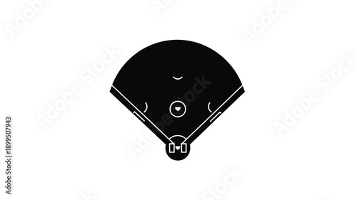 a black baseball diamond icon illustration with stitching and geometric design silhouette