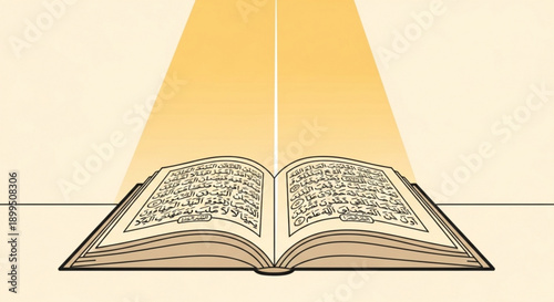 Open Book with Spotlight on Pages, Isolated on Beige Background, Symbolizing Knowledge and Education