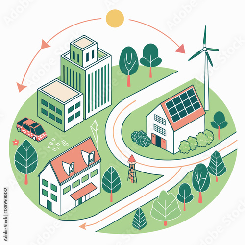 A sustainable neighborhood powered by renewable energy sources and green infrastructure