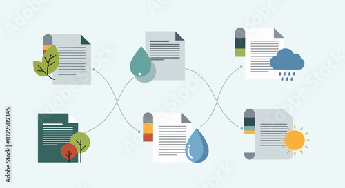 Water Cycle Diagram with Documents and Icons