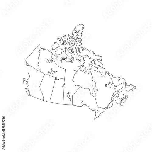 Canada Map White Silhouette with Detailed Regions – Editable Layered EPS | Canada Outline Vector