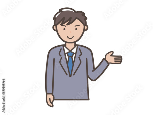 説明や案内をするイメージの若い男性ビジネスマンのイラスト