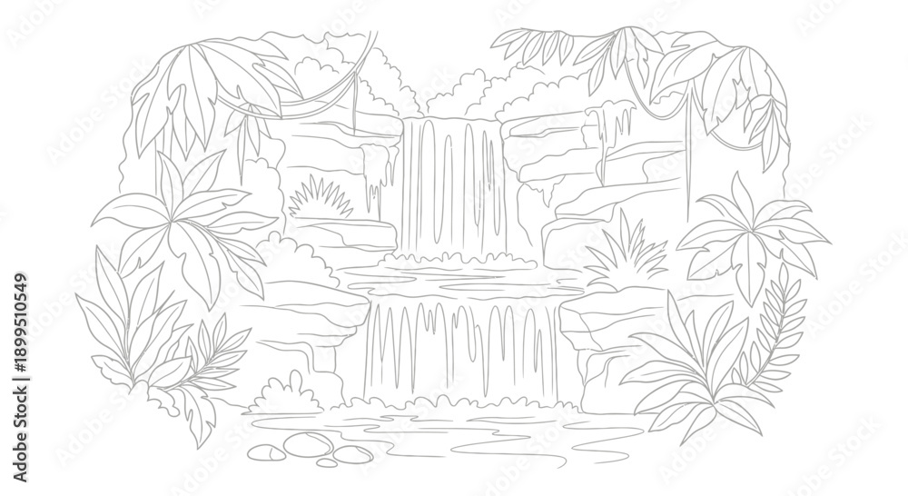 Obraz premium Waterfall in the jungle illustration.