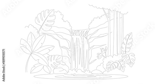 Detailed drawing of a waterfall.