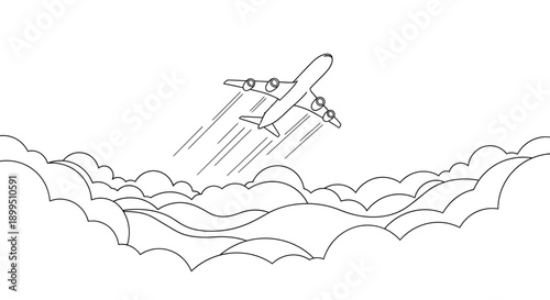 Airplane flying through the sky fast.