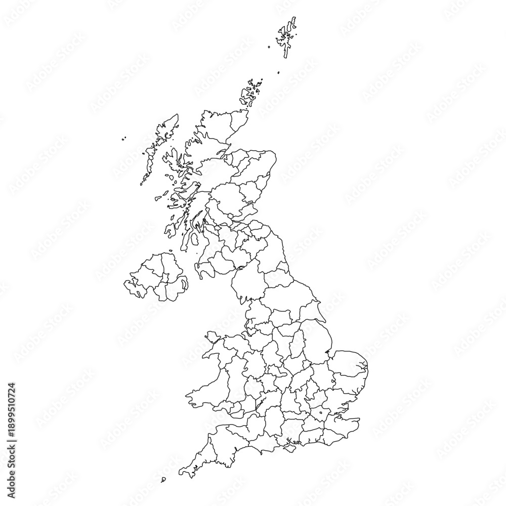 Fototapeta premium United Kingdom Map White Silhouette with Detailed Regions – Editable Layered EPS | UK Outline Vector