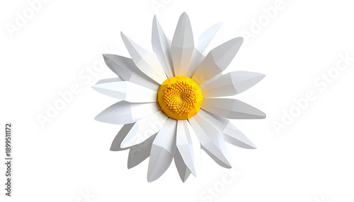Minimal Low Poly Daisy Flower in White and Yellow Colors Isolated on Transparent Background