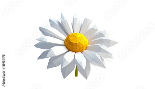 Modern Low Poly Daisy Blossom with Faceted Polygon Surface Isolated on Transparent Background
