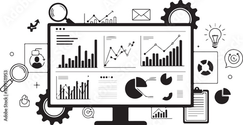 Visualizing data on a computer screen with various graphs and charts.