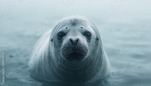 Seal Swimming in Calm Water With a Neutral Background in a Quiet Environment