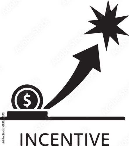 A dollar coin on a platform with an upward arrow and starburst, symbolizing financial growth and motivation.