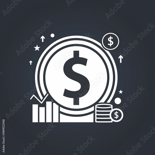 Financial Growth and Investment Icon with Dollar Symbol and Rising Statistics.