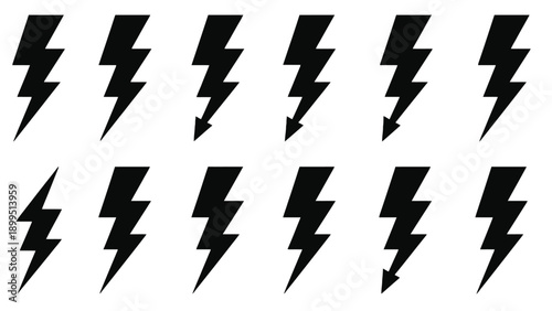 Black lightning bolt icons on white background for energy concepts