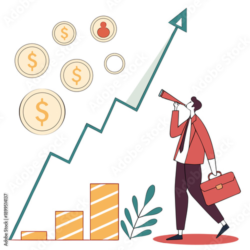 Business growth and financial success with upward trend and increasing profits