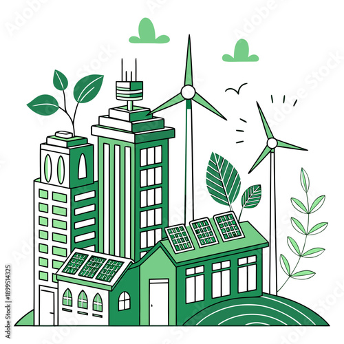 Sustainable cityscape integrating renewable energy and green architecture
