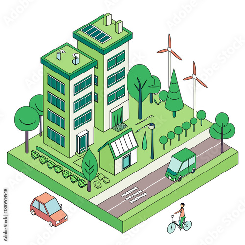 Sustainable urban living with eco-friendly transportation and green energy sources