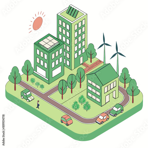 Sustainable urban living with eco-friendly transportation and renewable energy sources