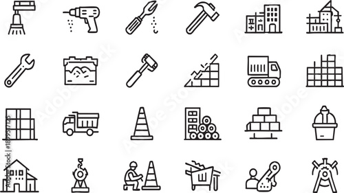Construction and Industrial Engineering Outline Icon Set