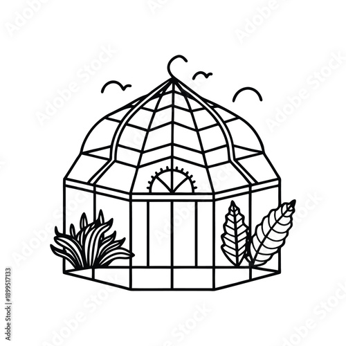 Greenhouse with plants and leaves isolated on transparent background