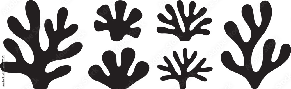 Obraz premium leaf footprint pattern decorative icons, nature trail symbols black isolated, organic environmental graphic elements