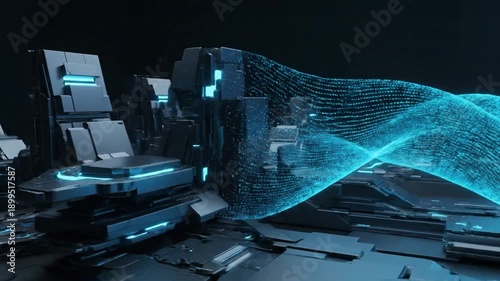 Futuristic Circuitry with Neon Blue Waves.