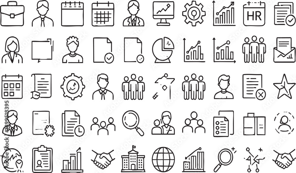 Fototapeta premium HR Management and Business Recruitment Outline Icons