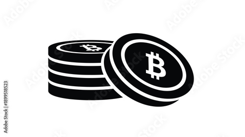 stacked bitcoin coins illustration with a prominent b logo silhouette