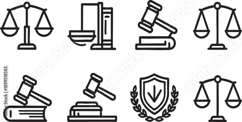 Law Justice and Legal System Outline Icon Collection