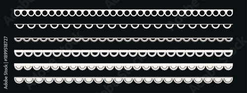 Delicate lace trim with scalloped edges and crochet patterns creates elegant borders for vintage textile designs and decorative embroidery projects