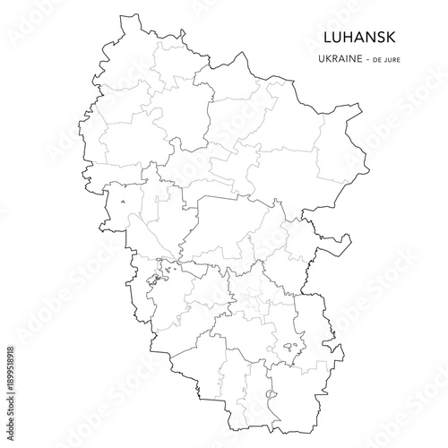 Vector Map of Luhansk Oblast De Jure with Administrative Subdivisions of Raions (Districts), Hromadas (Communities), and Urban Raions (City Districts) of Luhansk - Ukraine 2026