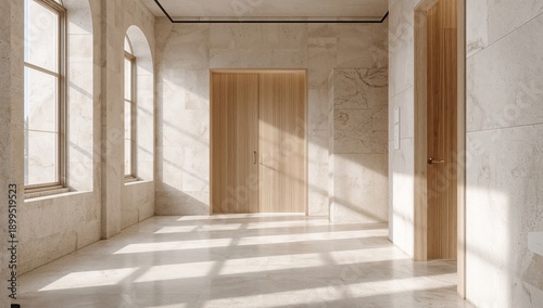 Light Shines Through Windows in a Modern Building Hallway During the Day