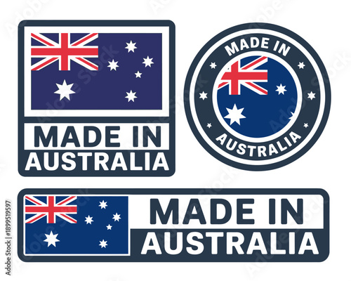 Made in Australia labels with flag designs for product identification purposes