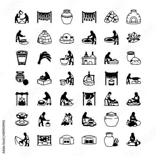 Collection of diverse illustrations, showcasing different craft and artisan activities, with each image representing various steps and tools involved. 