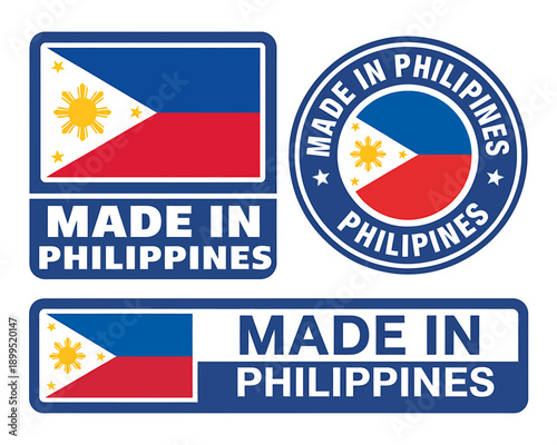 Made in Philippines country flag stamps and labels set