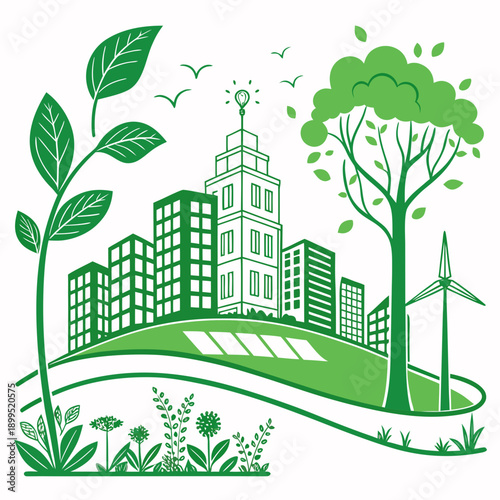 Harmonious blend of urban development and nature in a green landscape setting