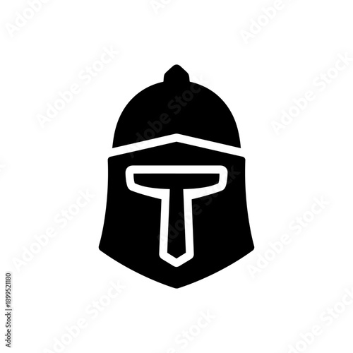 Black solid silhouette vector icon of Saint George knight helmet, simplified medieval shape
