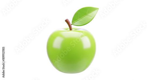 3D Render of a Green Apple with a Leaf