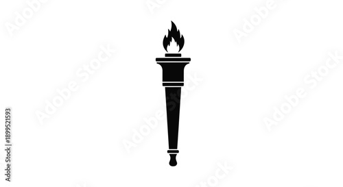 A striking black silhouette of a flaming torch boldly defined silhouette