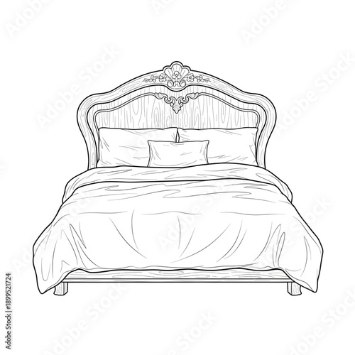 Modern Bedroom Bed Illustration | Wooden Sleeping Bed Furniture Vector