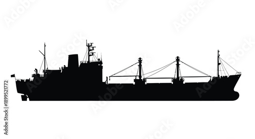 Black ship profile against a white background a striking silhouette