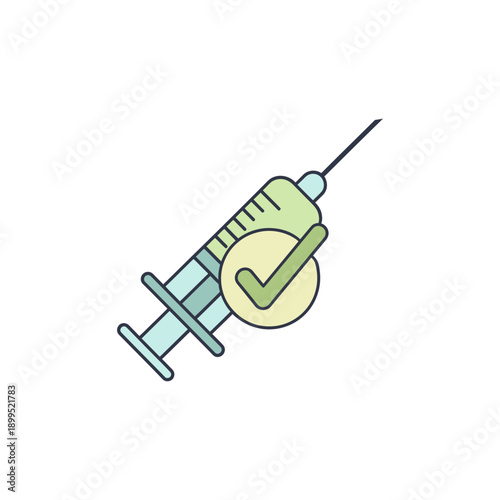Single vector icon of a syringe with check mark symbol, successful immunization concept