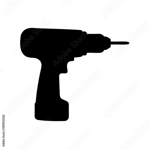 Silhouette of a black cordless drill on a white background