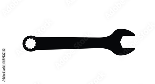 A stark black wrench design presented as a clean silhouette