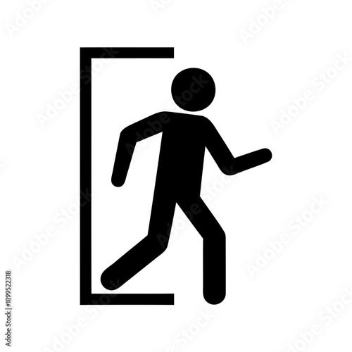 Emergency exit sign depicting a person moving through a door frame