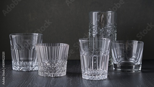 Glasses Arranged on a Table With a Dark Background in a Simple Setting